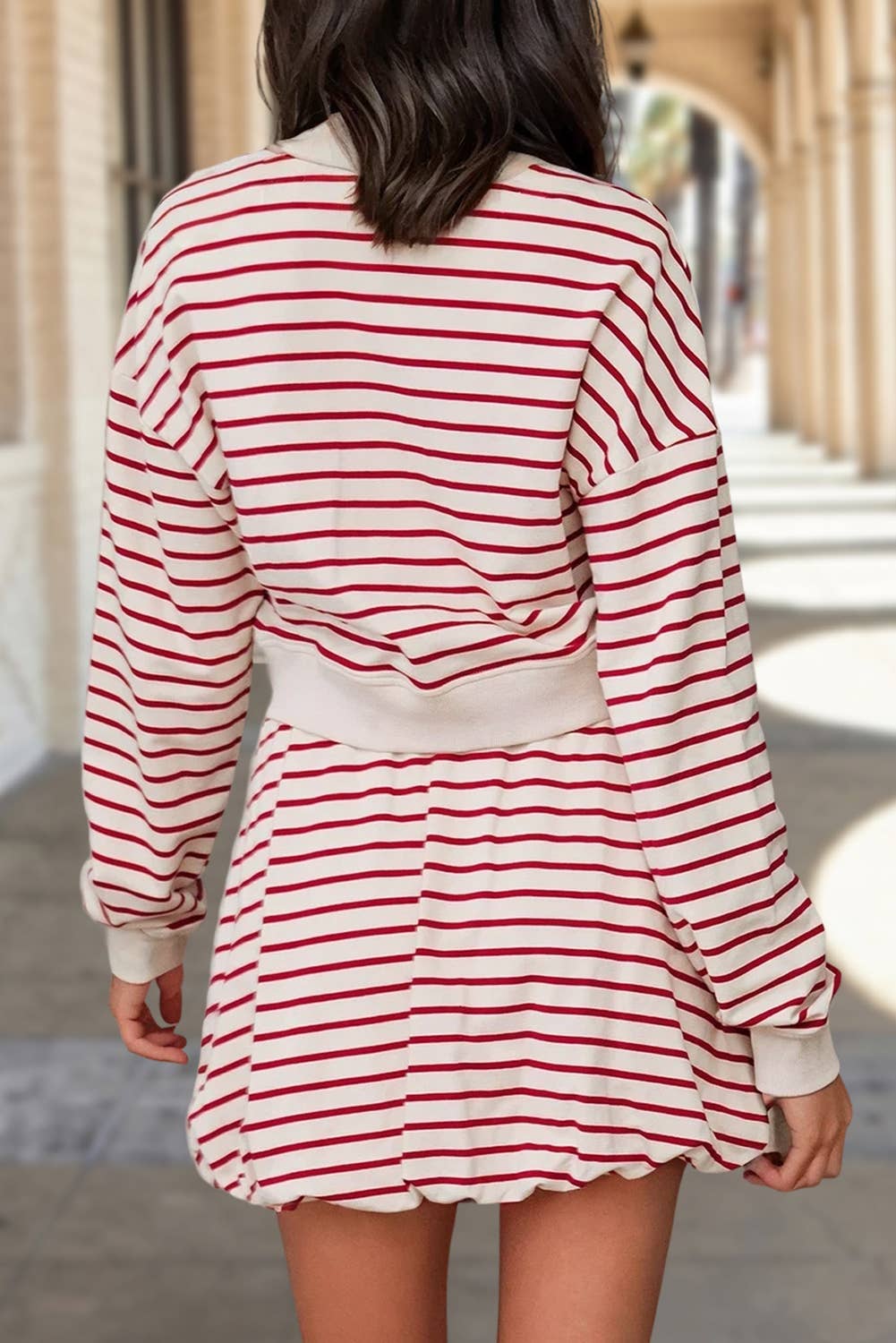 Red Stripe Striped Pullover & Cute Bubble Mini Skirt Set | S-XL  for wholesale on Faire1