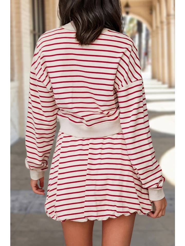 Red Stripe Striped Pullover & Cute Bubble Mini Skirt Set | S-XL for wholesale on Faire1