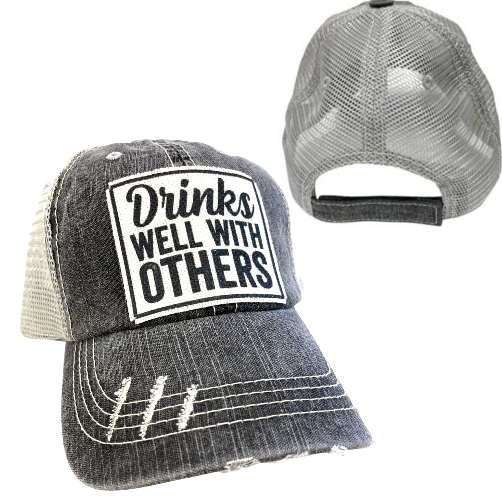 dkhandmade - Wholesale Trucker Hat - Unisex - DRINKS WELL WITH OTHERS BALL CAP | UNISEX HAT | DISTRESSED4