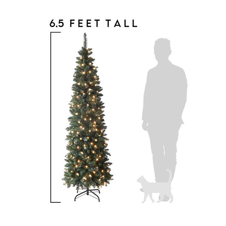 Perfect Holiday - Wholesale Artificial Christmas Tree - 6.5 FT Pencil Pre-lit Warm White Light Christmas Tree