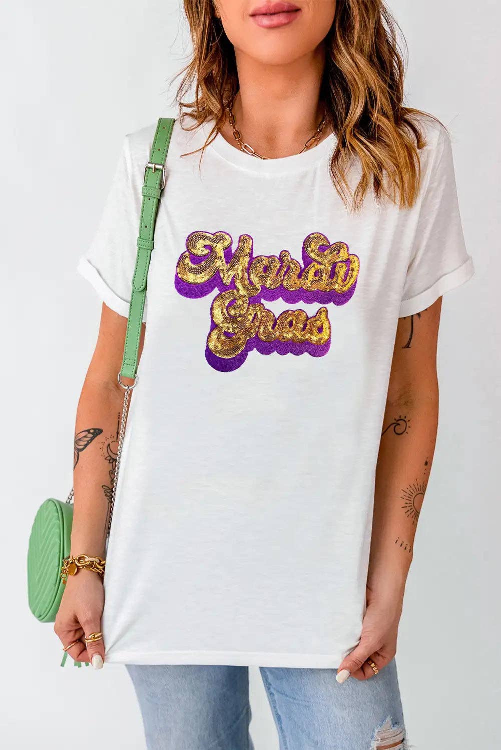 StyleGalX - Vente T-shirt – femme - t-shirt blanc à sequins pour Mardi Gras2