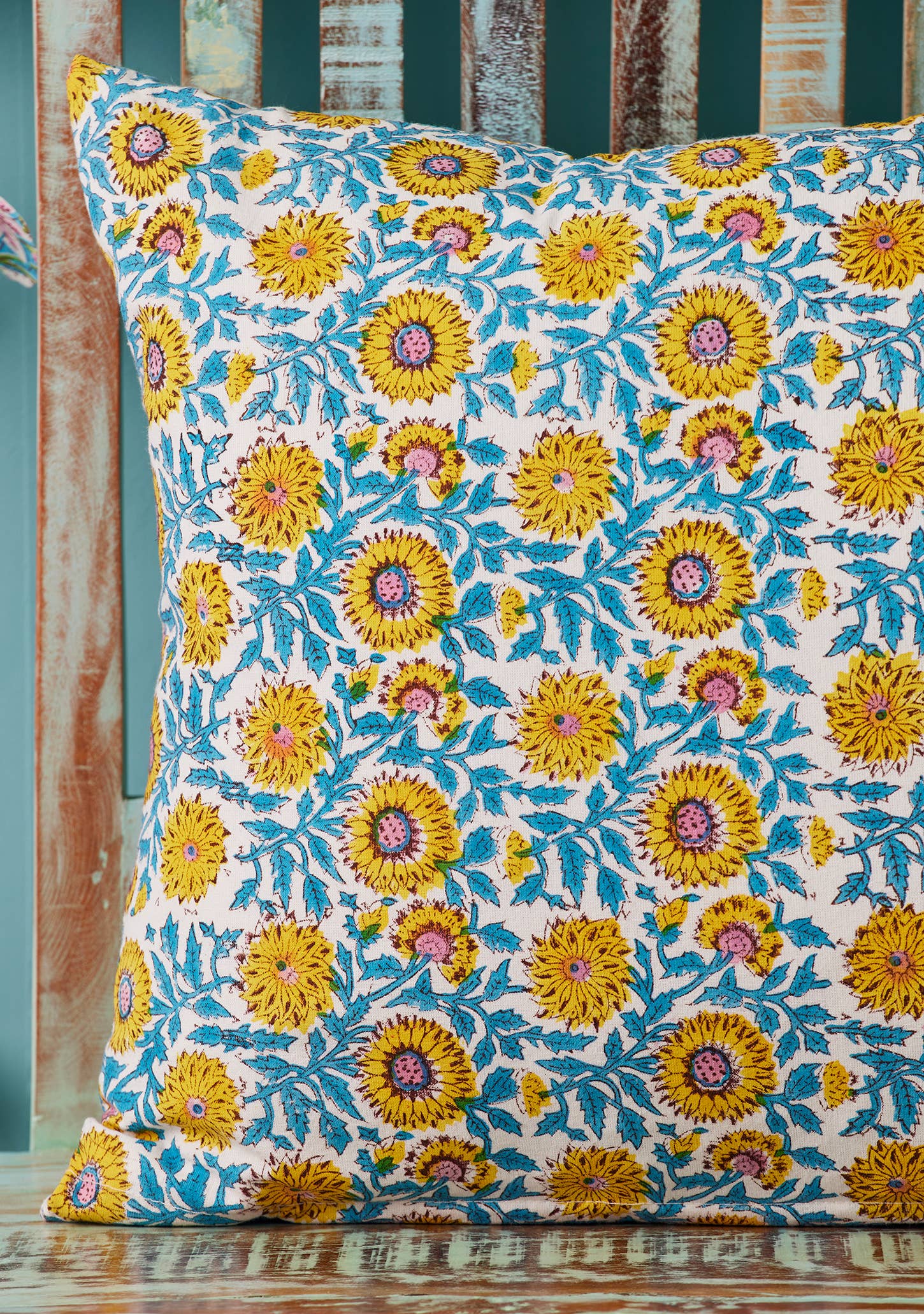 Namaste - Wholesale Throw Pillow Cover - Block Print Cushion Cover - Sunflower1