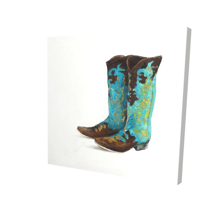 Brun Blå cowboystøvler | kunsttryk på lærred 48 „x 48" for engroshandel på Faire