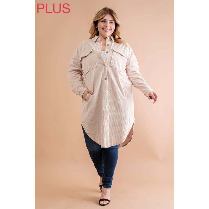 Sweet Generis - Wholesale Shirt Jacket/Shacket - Women's - PLUS LONG CORDUROY BUTTON UP SHIRT JACKET SHACKET13