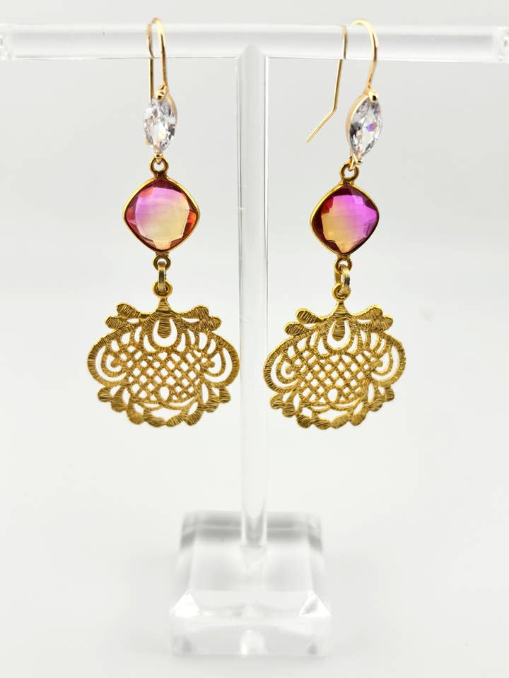 BELLE ÂME - ÉPANOUISSEZ-VOUS AVEC CITRINE & QUARTZ TOURMALINE ROSE - BOUCLES D'OREILLES pour la vente par Beautiful Soul Jewelry