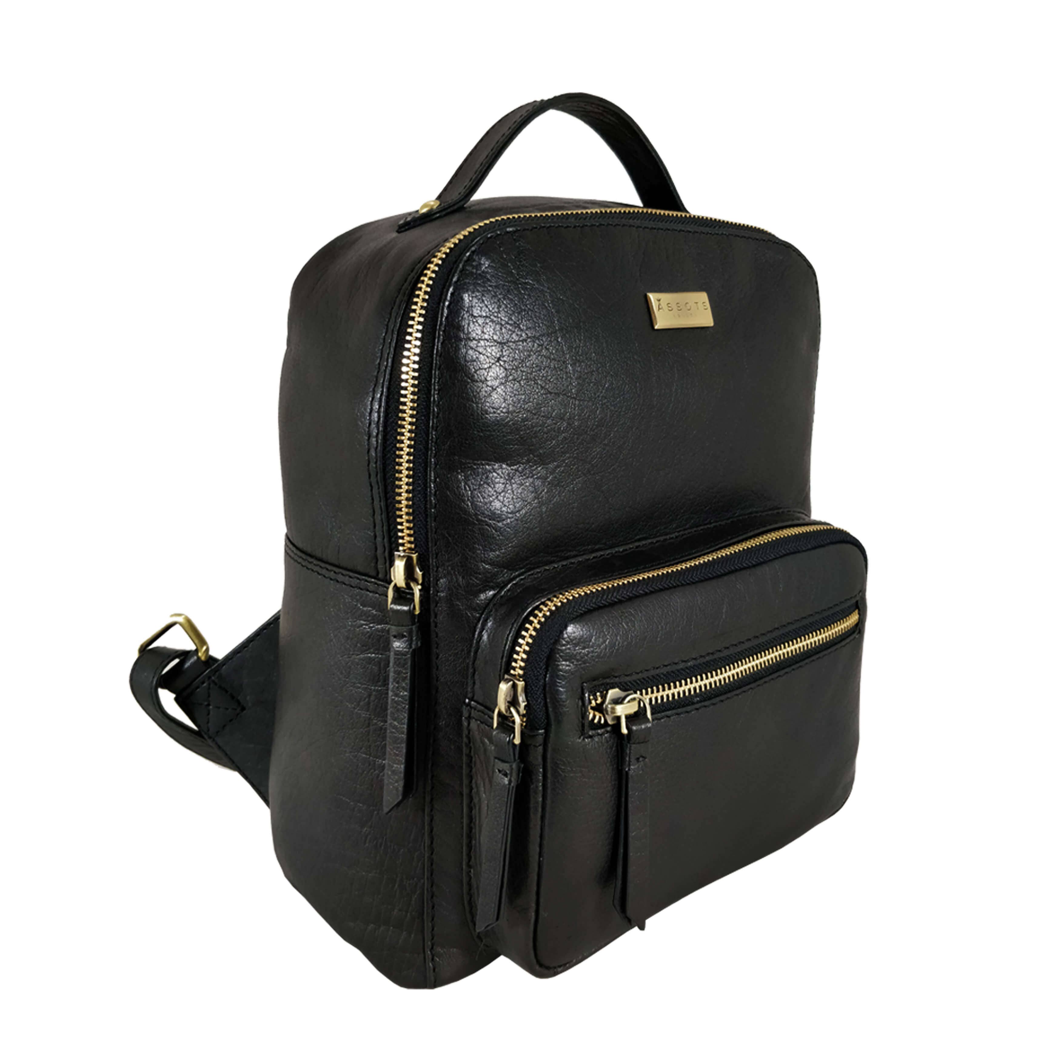 Assots London - Wholesale Backpack - Women's - 'ANGEL' Black Nappa Full Grain Leather Zip-top Backpack4