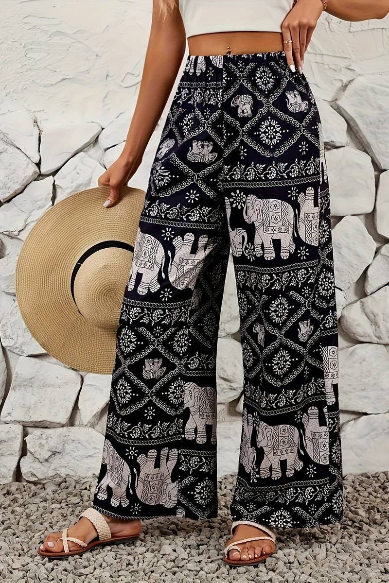 BLACK CWBLP2076_BOHO ELEPHANT PRINT DRAPED WIDE LEG PANTS for wholesale on Faire1