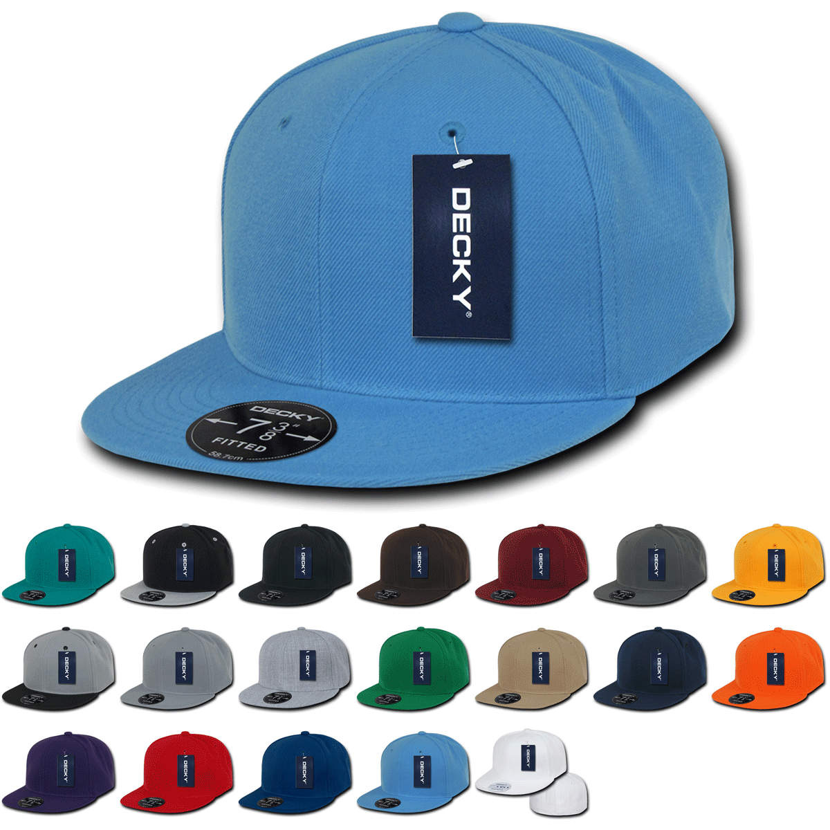 The Park Wholesale - Wholesale Flat Brim Cap - Men's - Decky Fitted Flat Bill Hat, Retro Fitted Cap (Sizes: 7 3/8 - 7 3/4) - RP118