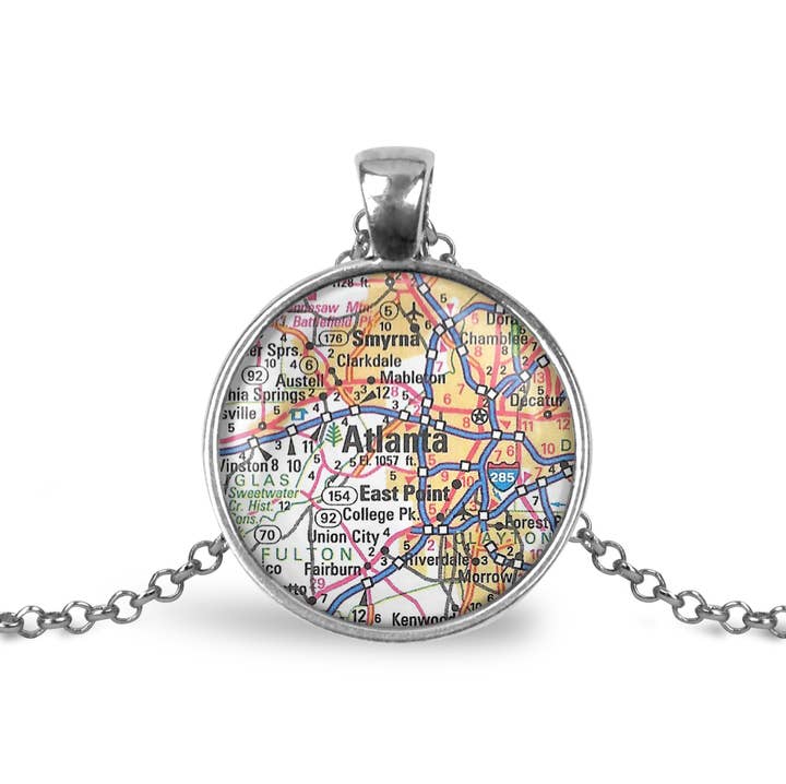 Whimsy Spirit Shop - Wholesale Pendant/Charm Necklace - Map Page Cabochon Necklace - U.S. City of your choice0