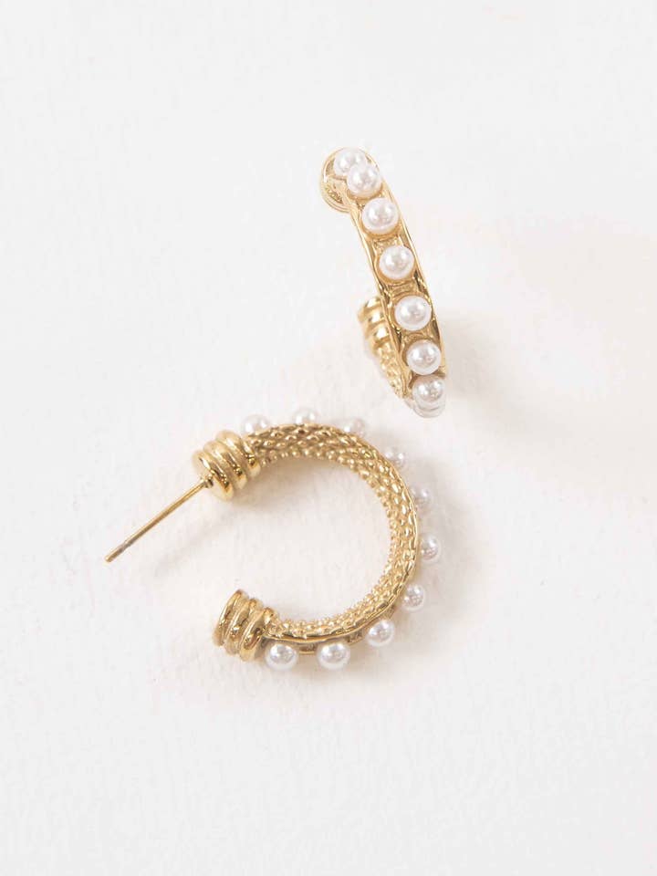 Studded Pearl Hoop Earrings for wholesale by Lovoda