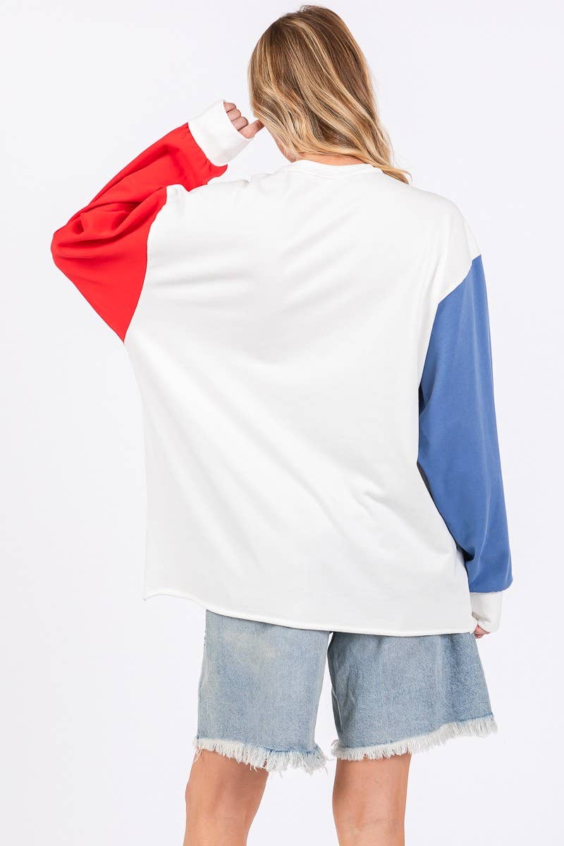 HVID/RØD/BLÅ 4. JULI FRENCH TERRY AMERIKANSK FLAG SWEATSHIRT for engroshandel på Faire12