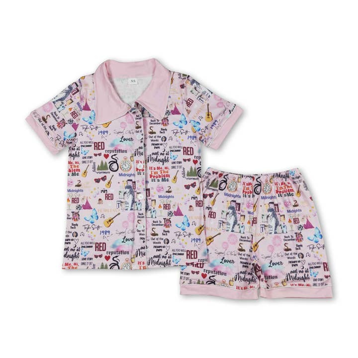 Yawoo Garments - Wholesale Sleepwear Set - Women's - Short sleeves guitar singer adult women summer pajamas