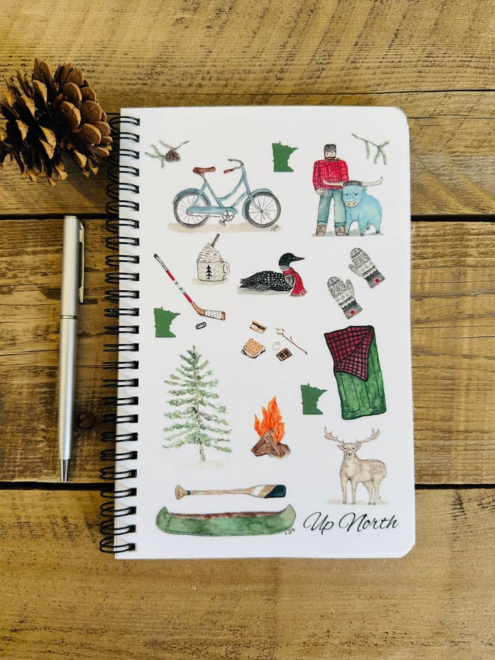 Journal à couverture souple illustrée à l'aquarelle du Minnesota Up North pour la vente par LSA-studio