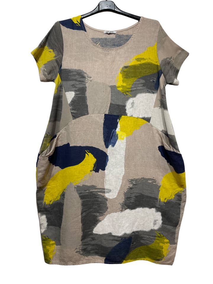 LINEN & COTTON HOUSE - Wholesale Tunic - Women's - TUNIC IN LINEN 3533 ABSTRACT PRINT PLUS SIZE
