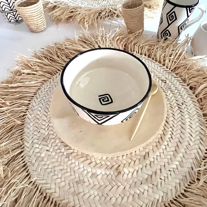 Moroccan XL Rattan with Raffia Fringe Placemat - Natural and other Purchase Wholesale straw beach mat. Free Returns & Net 60 Terms on Faire trending on Faire.
