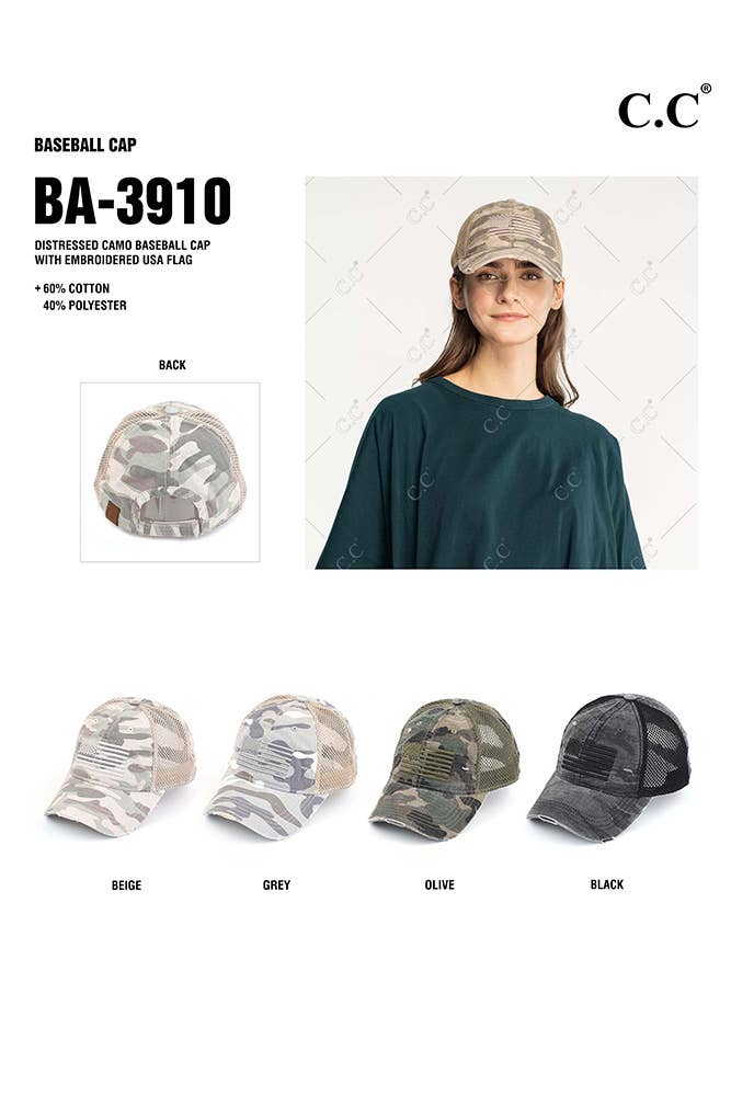 Hana - Vente Casquette de baseball – femme - Casquette de baseball Camo brodée avec drapeau américain C.C8