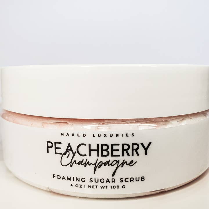 Gommage au sucre moussant Peachberry Champagne pour la vente par Naked Luxuries Cosmetics