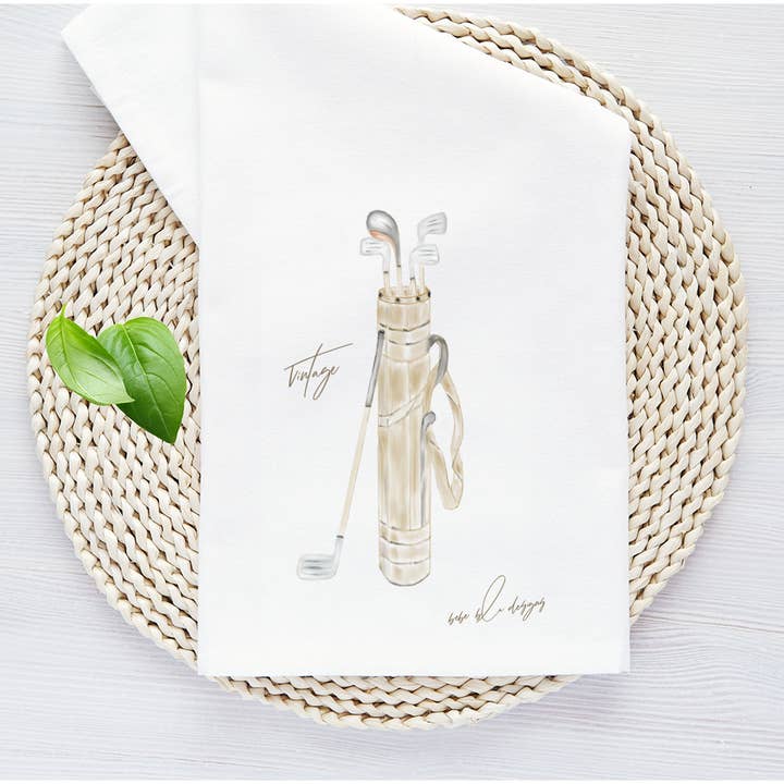 Golf Bag Flour Sack Tea Towel, Vintage Kitchen Decor for wholesale by Bebe Blu Designs, LLC