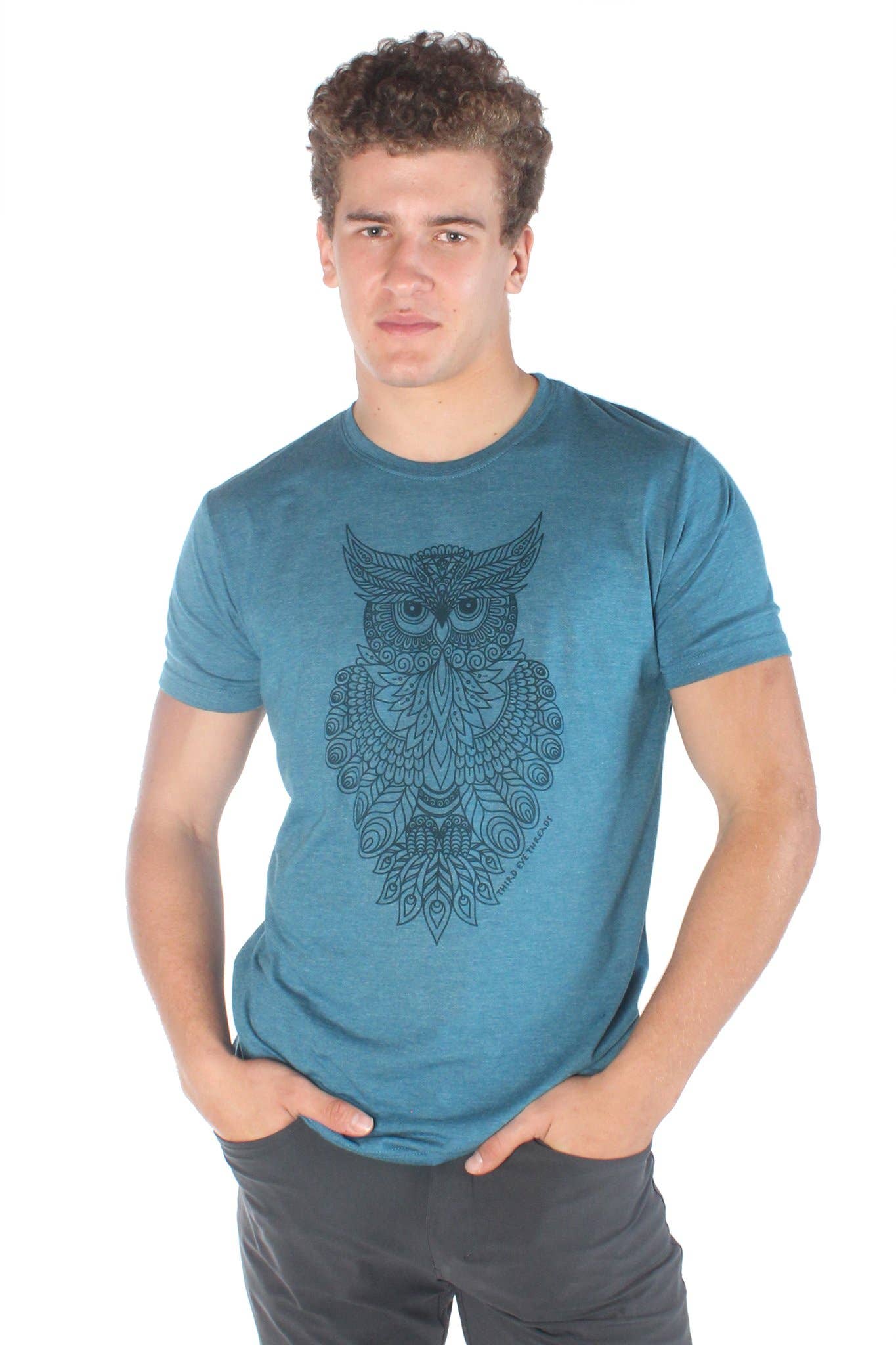 Third Eye Threads - Wholesale Screen Printed T-Shirt - Men's - Sacred Geometry Owl Tri-blend Crew Neck Tee1