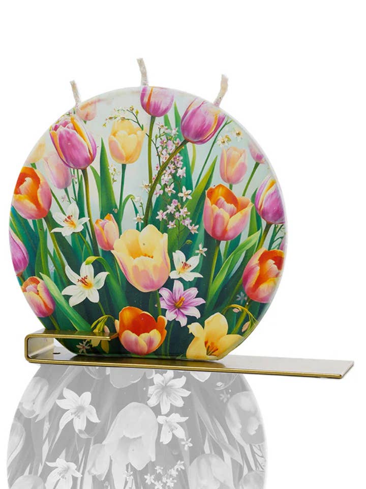 Flat Hand-Crafted 6" Square Candle - Spring Tulips & Flowers for wholesale by Flatyz EU