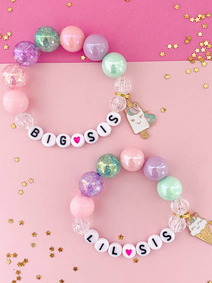 Big Sis OR Lil Sis Unicorn Treats Kids Charm Bracelet for wholesale by The Rainbow Mermaid