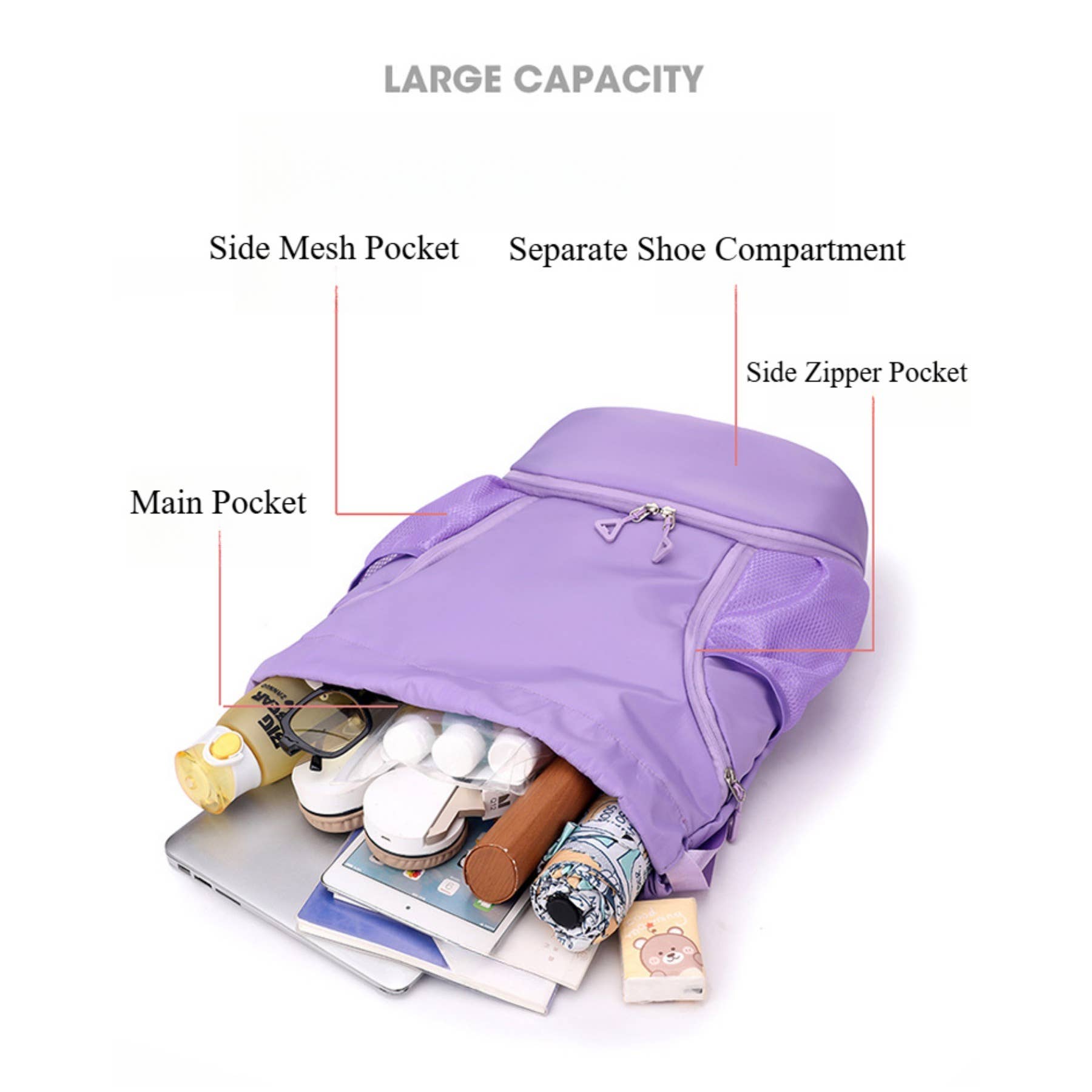 wandf - Wholesale Backpack – Women's - Fashion Drawstring Backpack Gym Bag with Shoes Compartment5