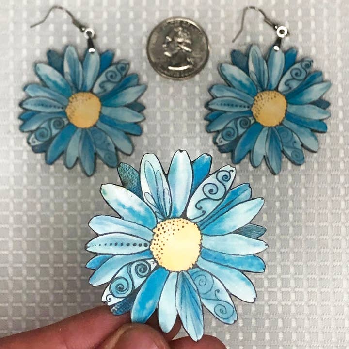 Krikand Daisy øreringe, blomst 1,5" Natur øreringe for engroshandel hos Katekreates