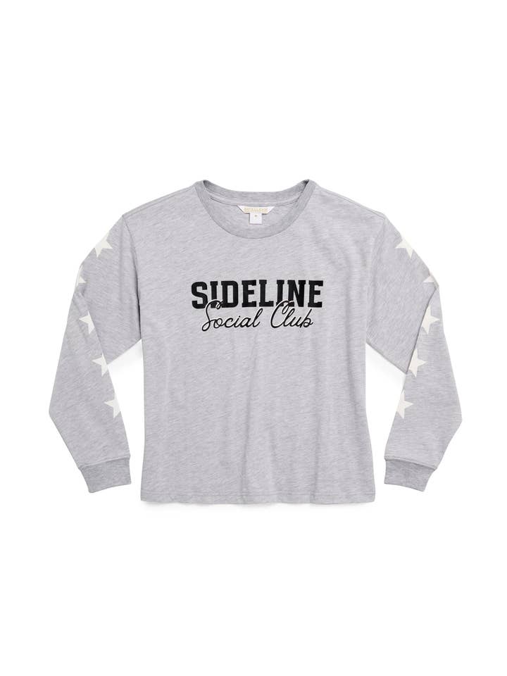 Shiraleah - Wholesale Screen Printed T-Shirt - Women's - "SIDELINE SOCIAL CLUB" LONG SLEEVE RELAXED TEE, GREY
