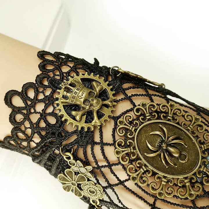 Retro fashion personality bracelet spider web black lace ladies gloves Halloween for wholesale on Faire2