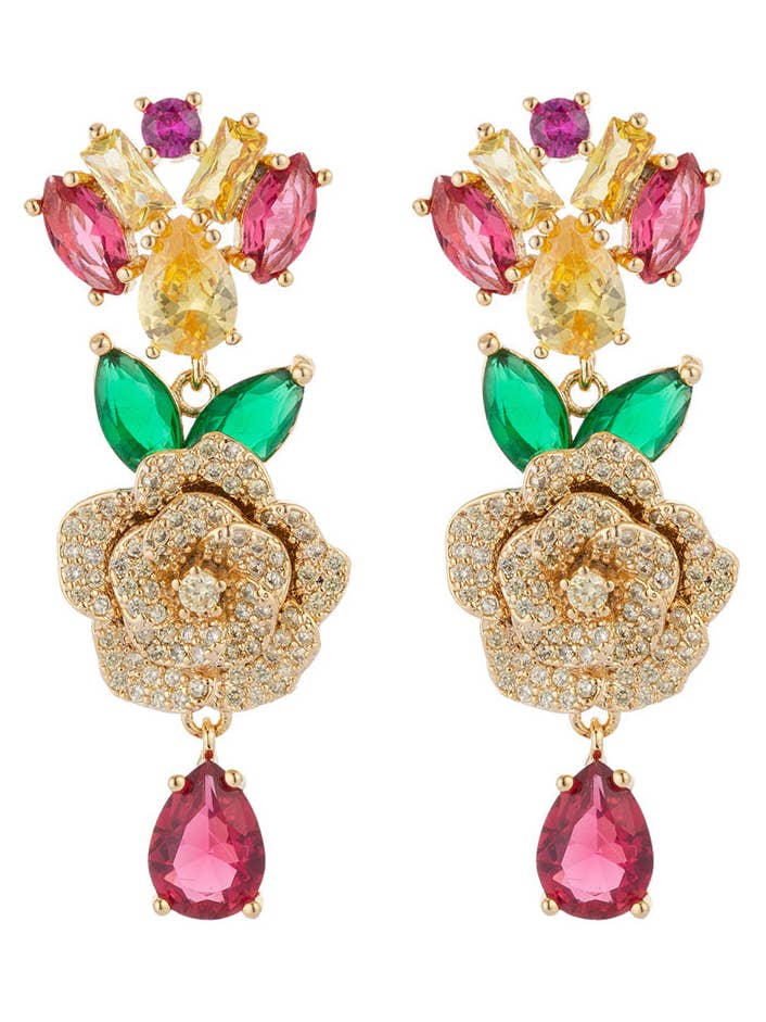 Sophia Flower 18K Gold Plated Multi Color Drop Earring for wholesale by Eye Candy Los Angeles