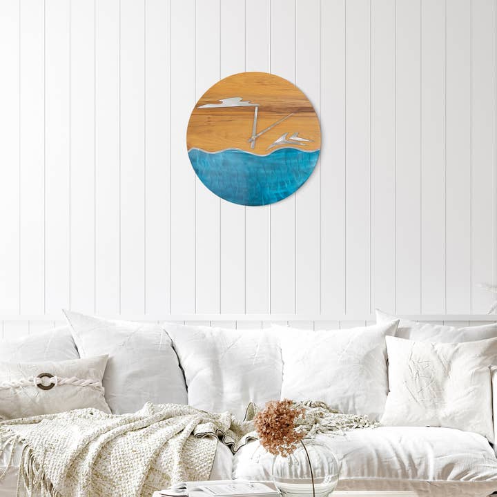 Copper Art - Wholesale Wall Accent - Ocean Clock II (Dolphins / SS and Wood)2