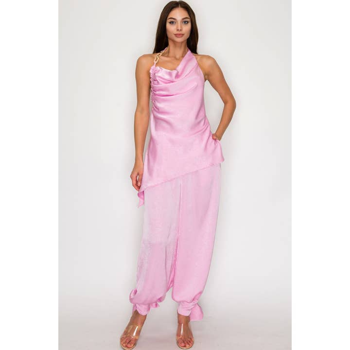 Ensemble haut dos nu à bretelles en chaîne et pantalon de jogging pour la vente par omgstyles