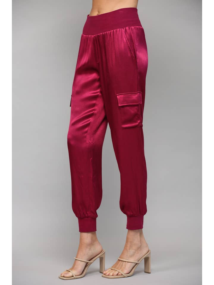 FATE - Vente Pantalon – femme - Pantalon jogger cargo en satin FP317630