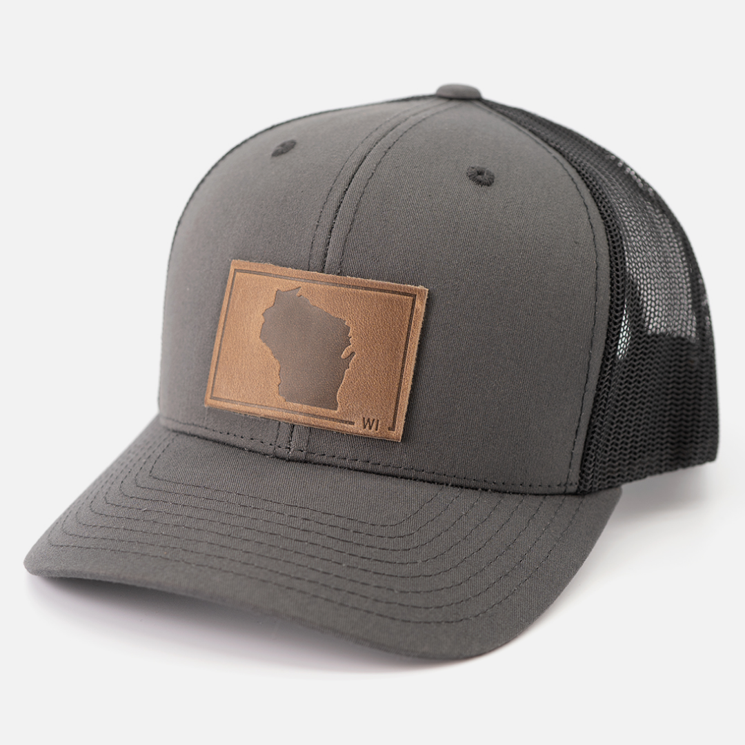 Range Leather Co. - Wholesale Trucker Hat - Unisex - Wisconsin Silhouette Hat | Leather Patch Trucker Hat1