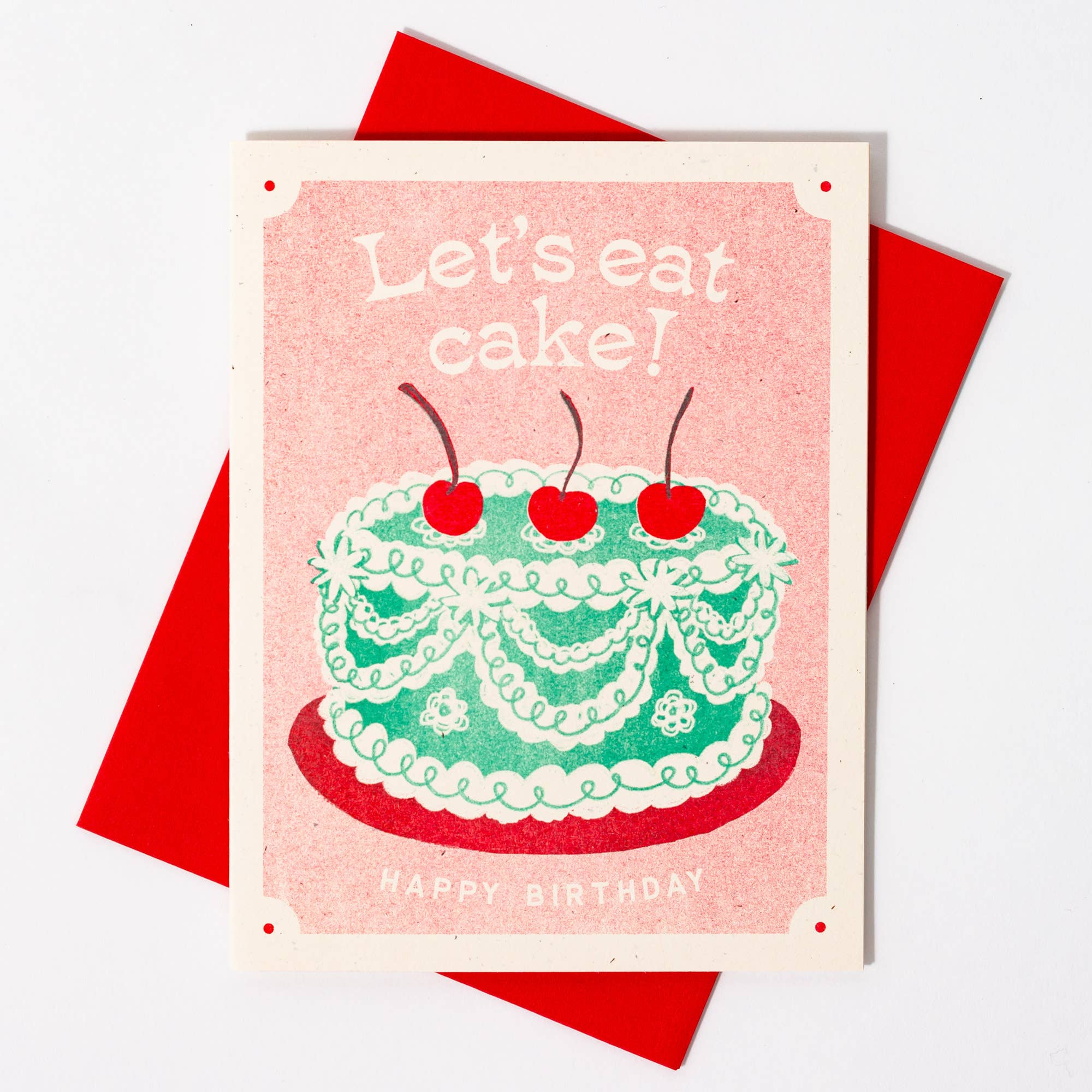 Bromstad Printing Co. – postal de parabéns por atacado – Let's Eat Cake - Cartão de Aniversário Risógrafo1