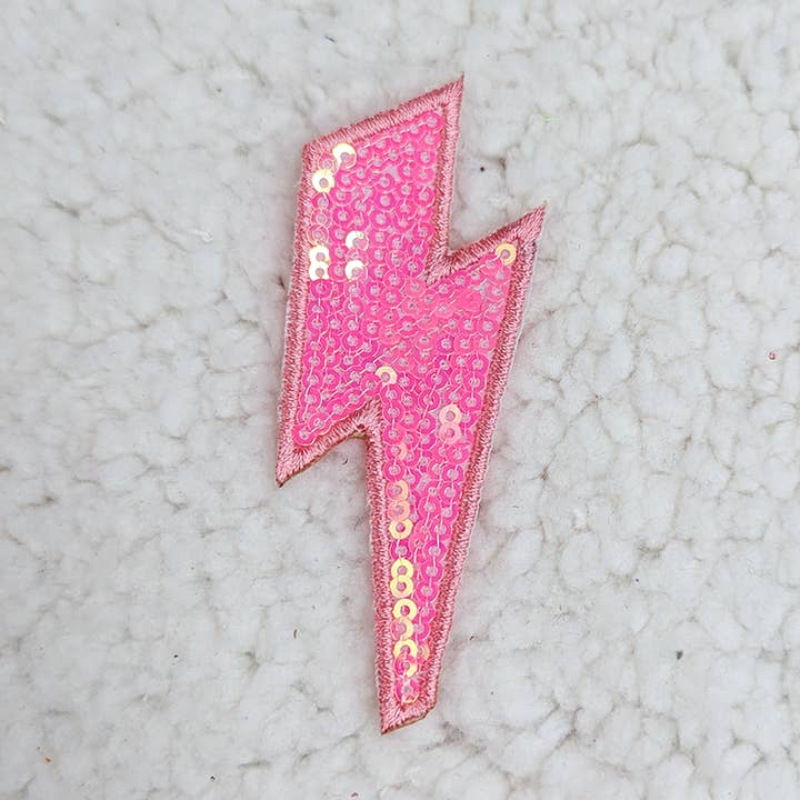 PINK Sequin Lightning Bolt HAT/POCKET Patch for wholesale by Trendy Transfers