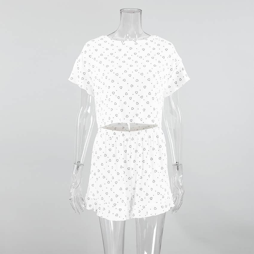 White Valentine's Day love pajamas pants three piece set for wholesale on Faire9