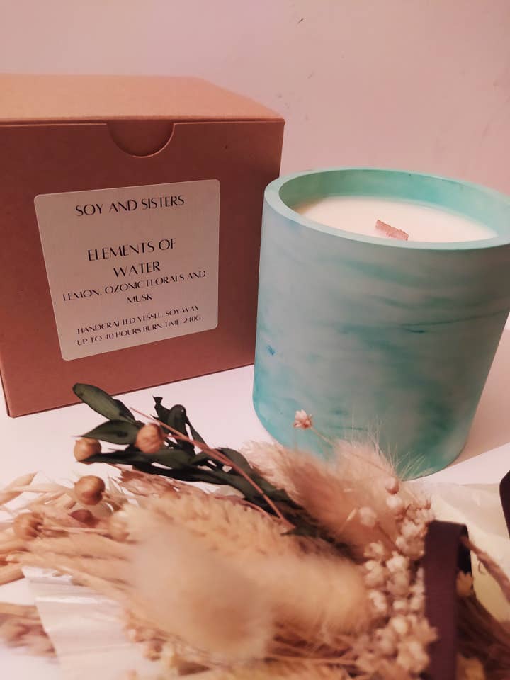 Vela de cera de soja artesanal de elementos de água por atacado de Soy and Sisters