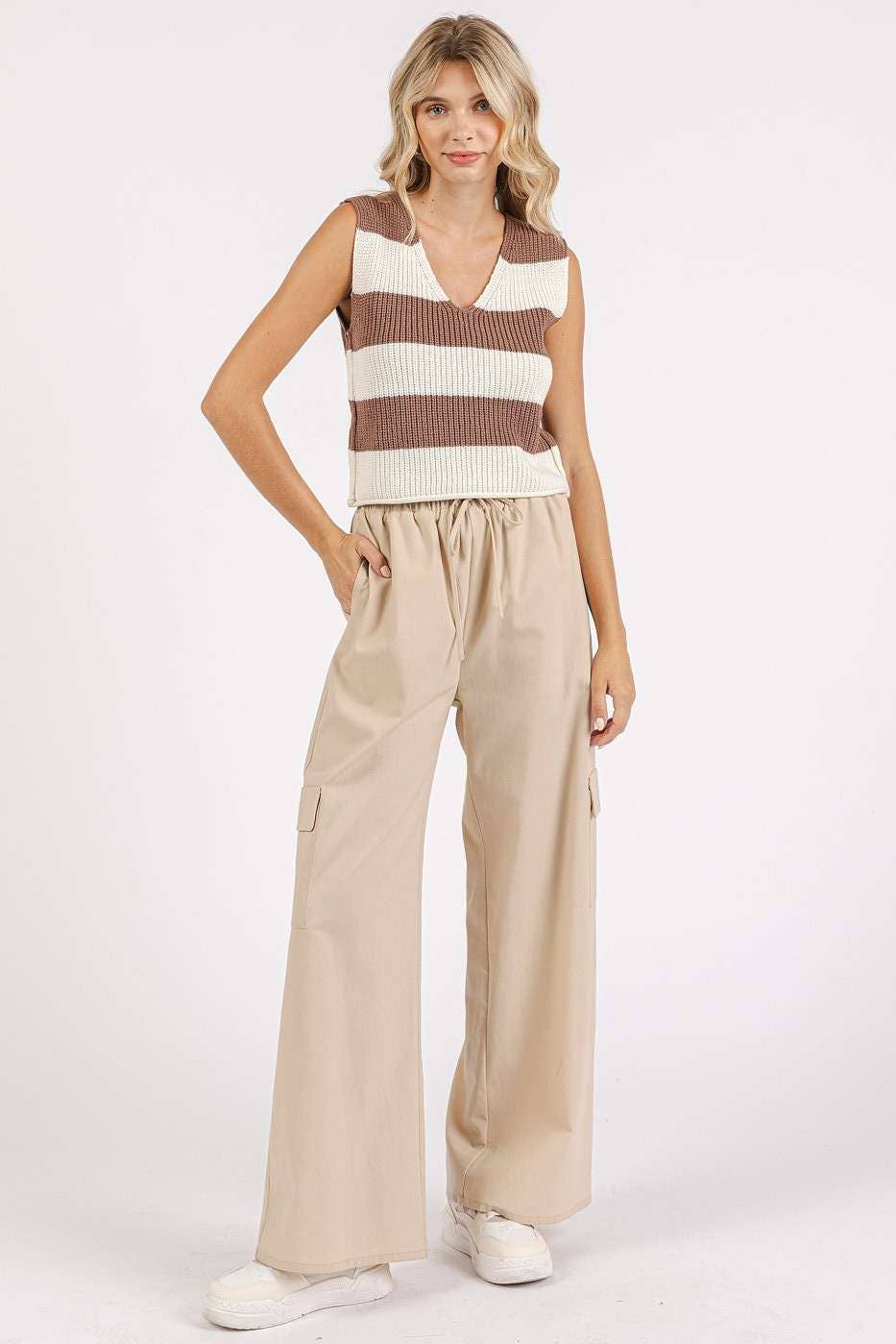 mittoshop - Wholesale Sweater Vest - Women's - STRIPED V-NECK CROPPED SWEATER VEST TOP26