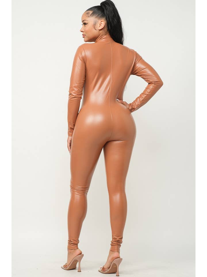 Boswell - Wholesale Jumpsuit - Women's - Zipper Front PU Jumpsuit