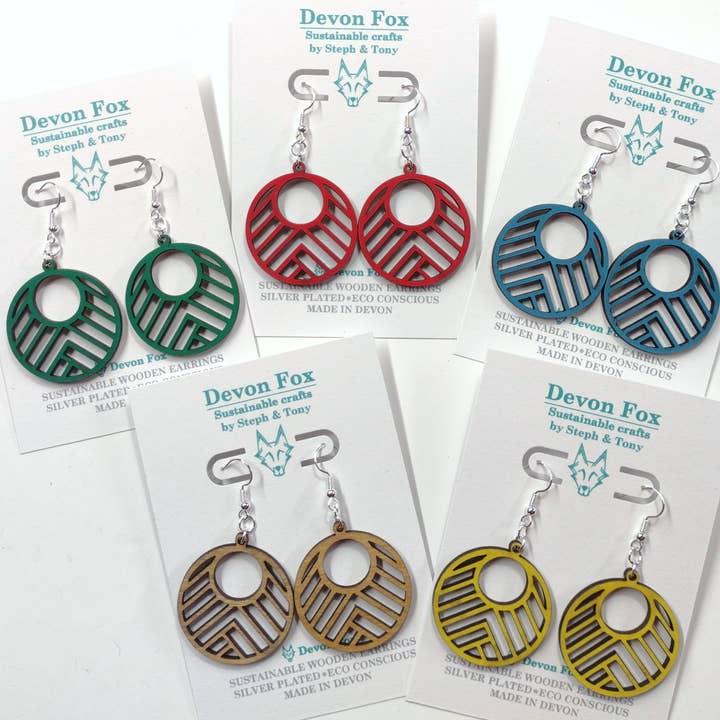 Wooden Geometric Earrings Circle - Handmade in Devon for wholesale by Devon Fox