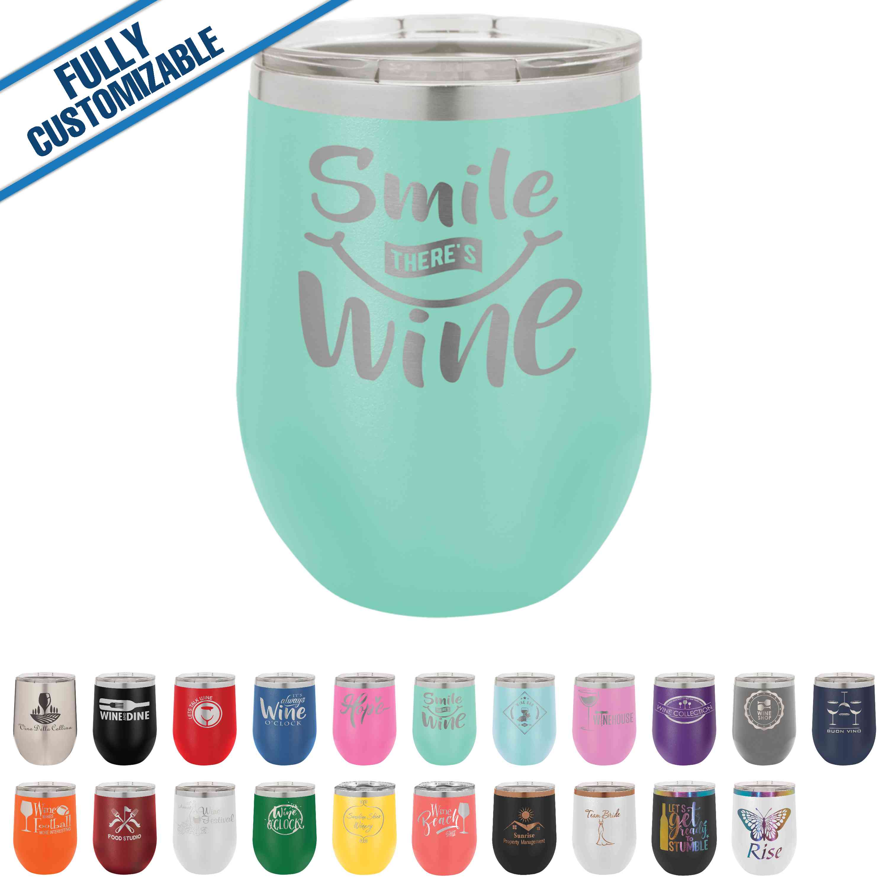 GiftWorksPlus - Vente Gourde/bouteille isotherme - 12 oz. Gobelet à vin gravé sans pied entièrement personnalisable21