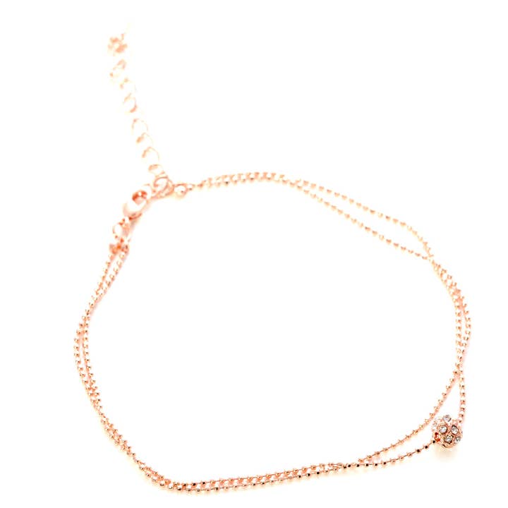Paved Sphere 2 Row Strand Rhinestone Anklet for wholesale by Diacly
