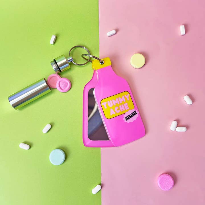 A Shop of Things - Wholesale Keychain - Women's - Tummy Hurts Mirror + Pill Case Keychain