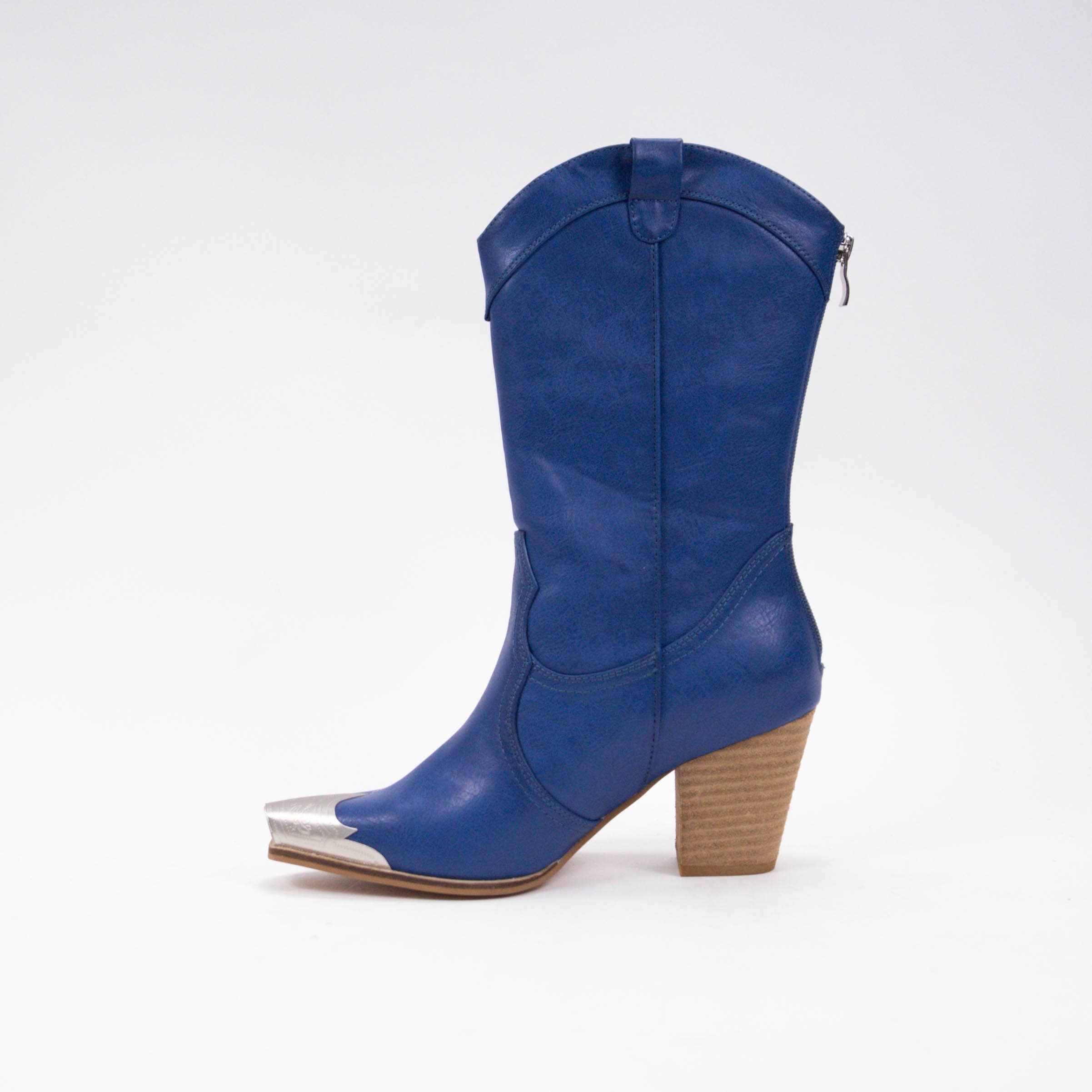 CCOCCI - Vente Bottes de cowboy – femme - Bottes western mi-mollet à embout argent métallique3