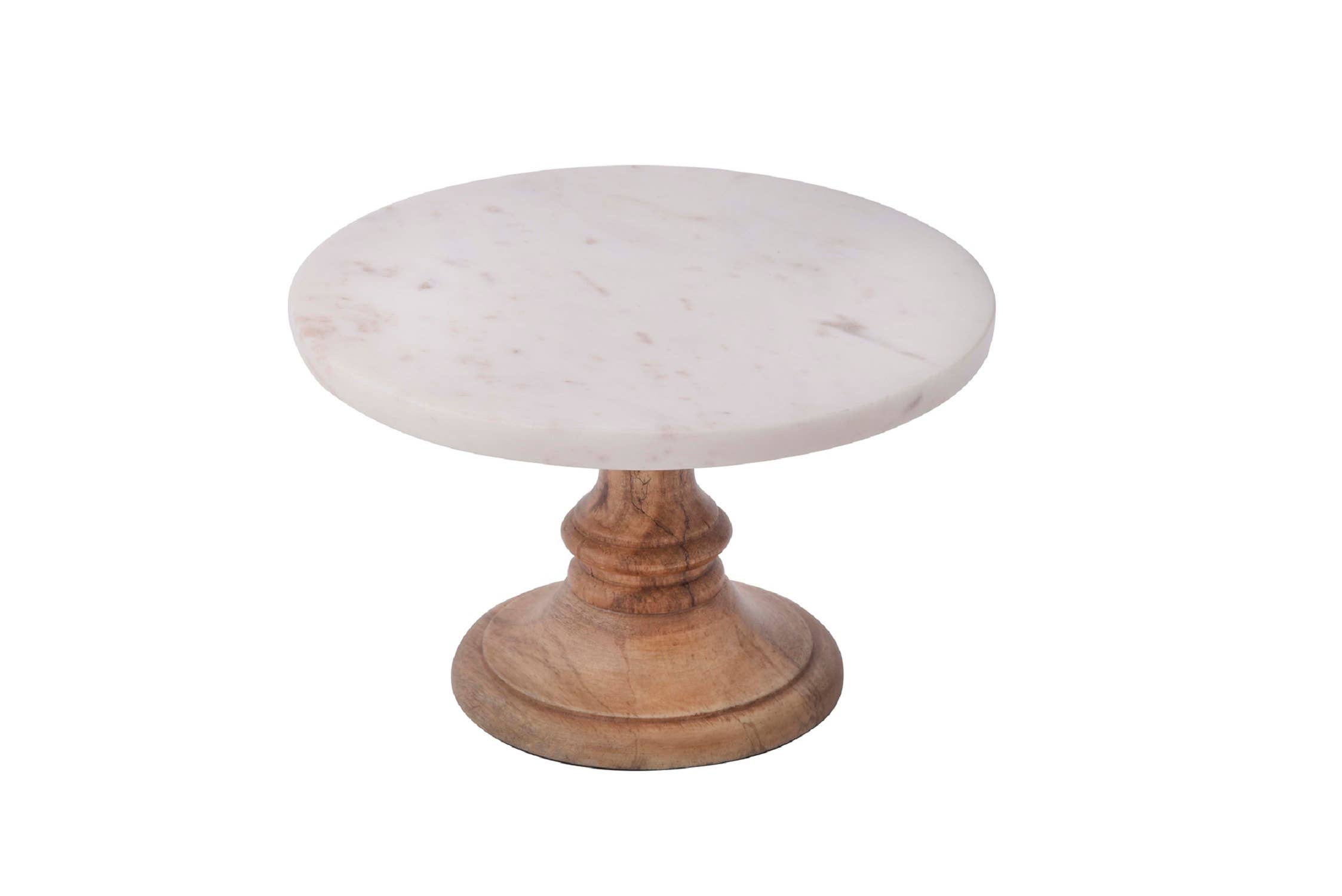 BIDKhome - Wholesale Cake Stand - Sm. Marble Plate On Mango Wood Stand- A0