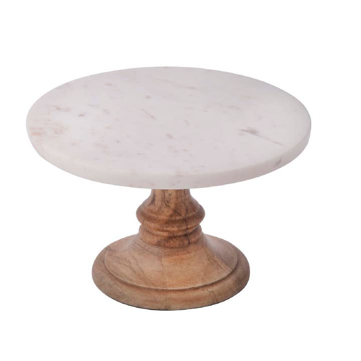 BIDKhome - Wholesale Cake Stand - Sm. Marble Plate On Mango Wood Stand- A