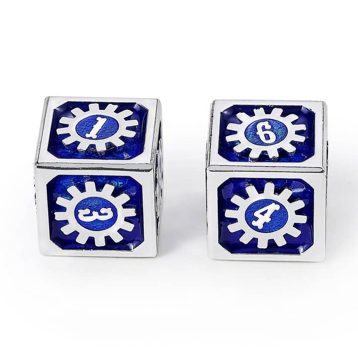 Cogcraft Fidget D6 - Tesla - Blue & Silver for wholesale by Hymgho Premium Dice