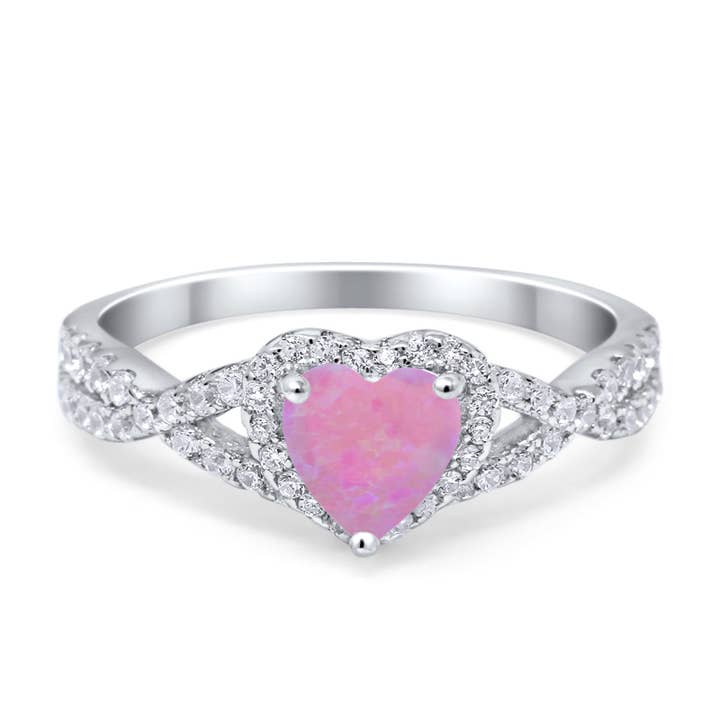 Heart Promise Ring Infinity Shank Lab Created Pink Opal for wholesale by Blue Apple Imports