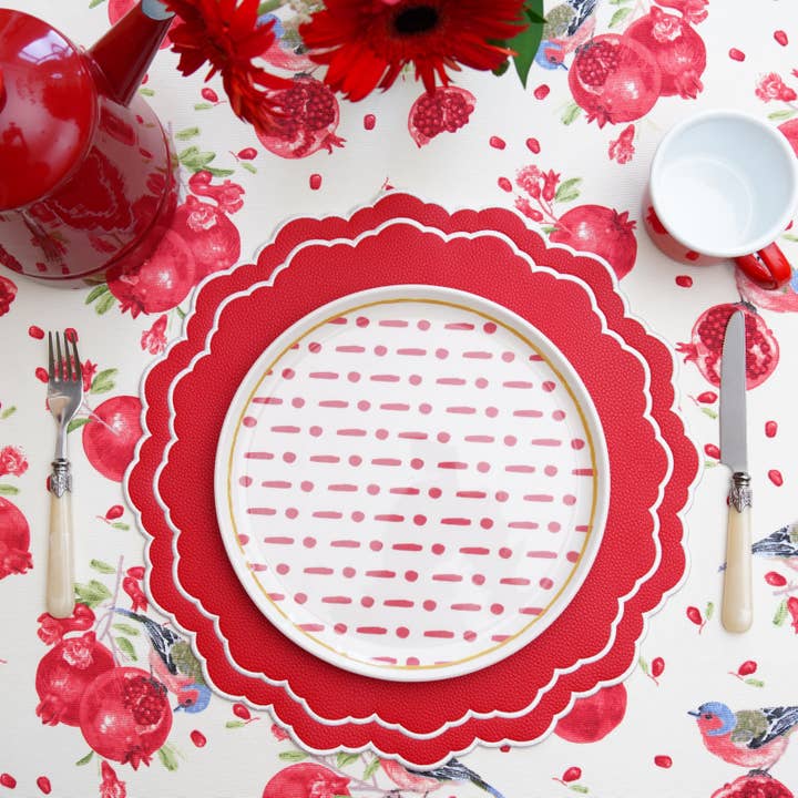 SCARLET RED ROUND FAUX LEATHER PLACEMAT for wholesale by PNR Decor